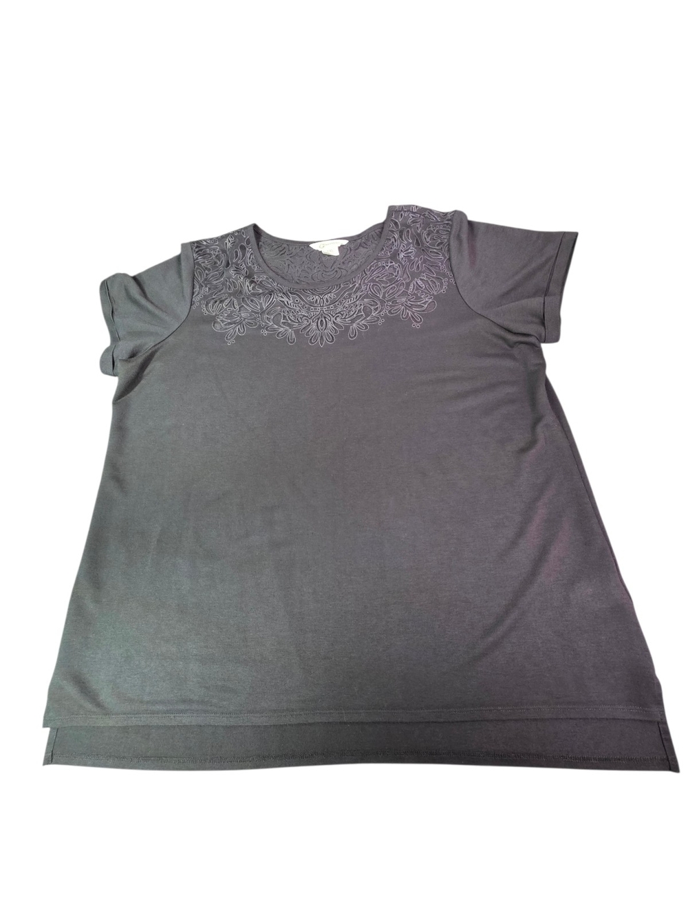C. Wonder Gray Short Sleeve Charcoal Grey with Embroidered Neck